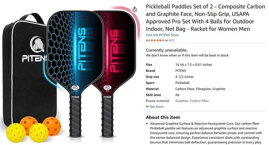 PITENS 專業碳纖維 Pickleball 球拍套裝